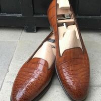 New Handmade Crocodile Leather Men loafers Shoes Goodyear Leather Men Shoes - Thumbnail 4