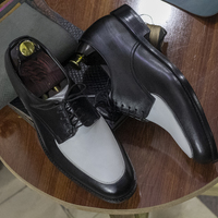  Handmade Lace Up Derby Men's Two Tone Leather Shoes, Apron Toe Dress Leather Shoes - Thumbnail 2