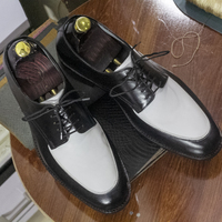  Handmade Lace Up Derby Men's Two Tone Leather Shoes, Apron Toe Dress Leather Shoes - Thumbnail 1