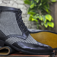 Handmade Awesome Leather & Tweed Boot, Ankle High Black Classic Boot, Fashion Boot For Men's - Thumbnail 2