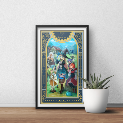 Azusa aizawa art print | gold metallic slime taoshite 300-nen painting | isekai tarot collector print 