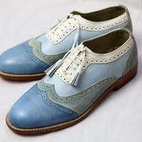 Handmade Men Classic Blue Leather Gray Suede Oxford Dress Shoes Made By Crafted Leather - Thumbnail 1