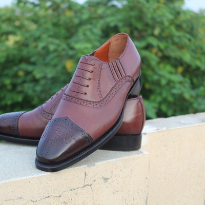 Crafted leather classic brown genuine leather oxford dress lace up shoes