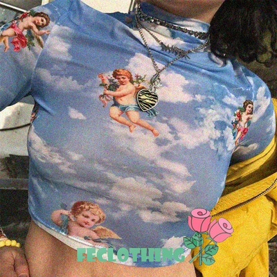 (no refund and exchange)long sleeved cupid pattern personality mesh gauze t-shirt - Thumbnail 5