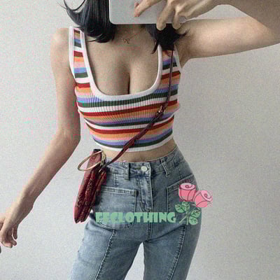 (no refund and exchange)white striped open-back crew neck knitted vest - Thumbnail 5