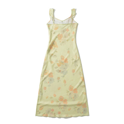 Sweet retro pastoral style lotus leaf sleeve elegant v-neck suspender dress