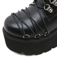 Punk Rivets Lace Up Heeled Boots - BLACK - Thumbnail 5