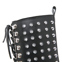Punk Rivets Lace Up Heeled Boots - BLACK - Thumbnail 6