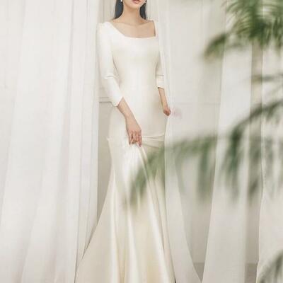 Mermaid long sleeve vintage stain wedding dresses