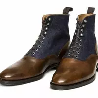 Men's Handmade Two tone Ankle boots, Brown and Blue casual boots - Thumbnail 1