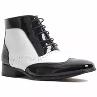Men's Two Tone Black White High Ankle Wing Tip Magnificent Leather Boots - Thumbnail 1