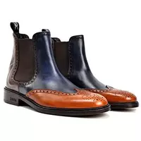 Men's Brown Color Multi Ton Handmade Shoes - Chelsea Boots - Men's Chelsea Boots - Thumbnail 1