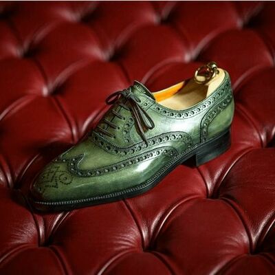 Green patina oxfords handmade formal lace up dress shoes