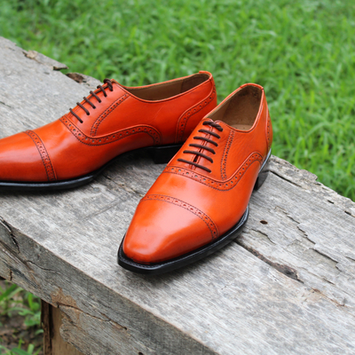Crafted leather classic tan leather dress shoes - Thumbnail 4
