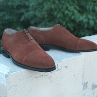 Crafted Leather Handmade Men Brown Suede Leather Dress Lace up Shoes - Thumbnail 2