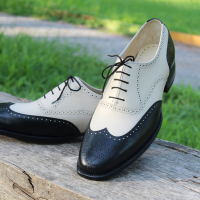 Crafted leather classic handmade men genuine black calf beige leather dress lace up shoes - Thumbnail 5