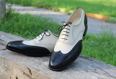 Crafted Leather Classic Handmade Men Genuine Black Calf Beige Leather Dress Lace up Shoes