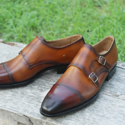 Crafted leather double buckle monk straps dress shoes - Thumbnail 5