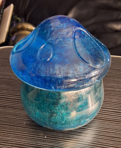 Resin Mushroom trinket holder blue
