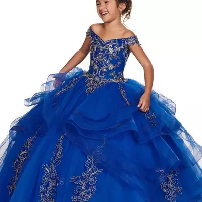 Girl dresses pageant royal blue party for ball gown sexy off the shoulder bodice appliques lace formal prom flower girls dress