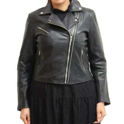 Womens real leather lightweight summer double zip biker jacket with elegant back panel stitching