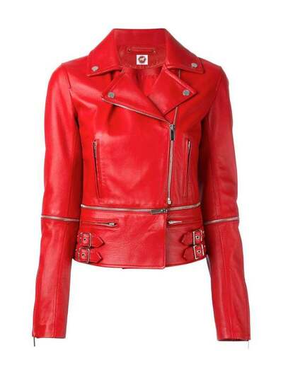 Fancy Biker Motorcycle Moto Black Red Real Leather Jacket Women