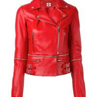 Fancy Biker Motorcycle Moto Black Red Real Leather Jacket Women - Thumbnail 1