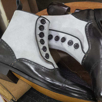  ankle high, handmade button top cap toe, men's boot ,leather suede boot 