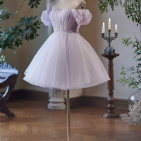Purple Tulle Short A-Line Prom Party Dress - Thumbnail 2