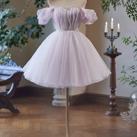 Purple Tulle Short A-Line Prom Party Dress - Thumbnail 4