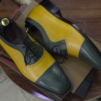 Stylish Handmade New Men's Brogue Two Tone Wingtip Lace Up Leather Oxford Dress Shoes, - Thumbnail 2