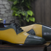 Stylish Handmade New Men's Brogue Two Tone Wingtip Lace Up Leather Oxford Dress Shoes, - Thumbnail 1