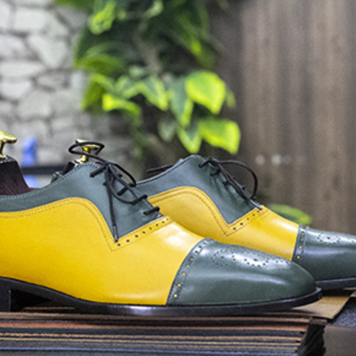 Stylish handmade new men's brogue two tone wingtip lace up leather oxford dress shoes,