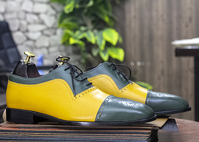 Stylish Handmade New Men's Brogue Two Tone Wingtip Lace Up Leather Oxford Dress Shoes,