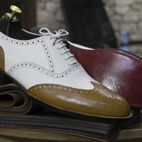 New Stylish Men's Handmade Brogue Two Tone Wingtip Lace Up Leather Dress Shoes - Thumbnail 1