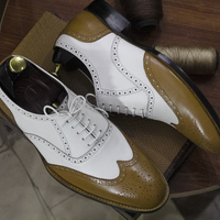 New Stylish Men's Handmade Brogue Two Tone Wingtip Lace Up Leather Dress Shoes - Thumbnail 2