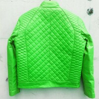 Crafted Leather Mens GREEN QUILTED Slim Fit Motorcycle Fashion Outfit Diamond Stitch Pattern Leather Jacket - Thumbnail 1