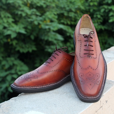 Crafted leather luxury bespoke oxford men brown double norwegian welted dress shoes - Thumbnail 5