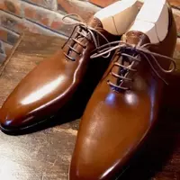 New Handmade Men's Brown Leather Oxford Whole Cut Lace Up Dress Formal Shoes - Thumbnail 1
