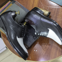 Black & White Handmade, Round Toe Lace Up Leather Shoes - Thumbnail 2