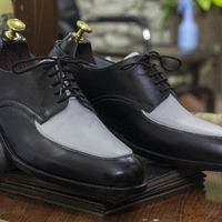 Black & White Handmade, Round Toe Lace Up Leather Shoes - Thumbnail 4