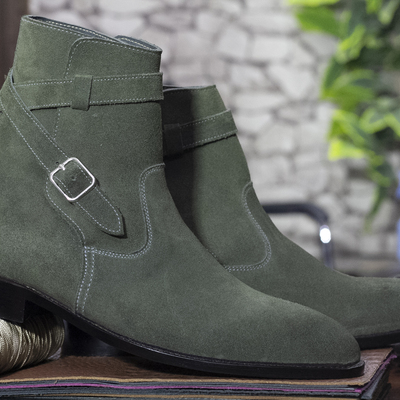 Fashion men's green suede handmade jodhpur leather boots. - Thumbnail 1
