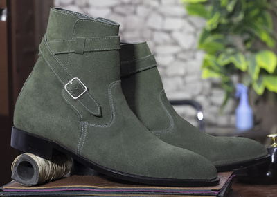 Fashion Men's Green Suede Handmade jodhpur Leather boots.