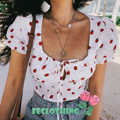 (NO REFUND AND EXCHANGE)White strawberry print summer top