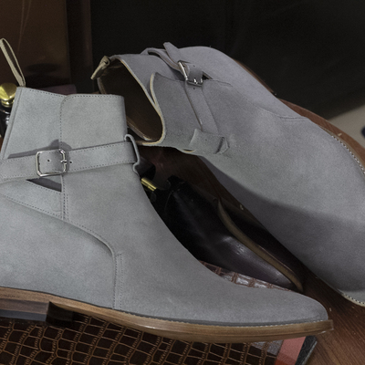 Men's fashion leather suede gray handmade jodhpur boots.