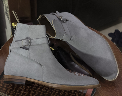 Men's Fashion Leather Suede Gray Handmade jodhpur boots.