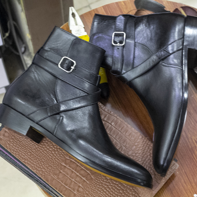 Men's jodhpur handmade, fashion black leather boots. - Thumbnail 1