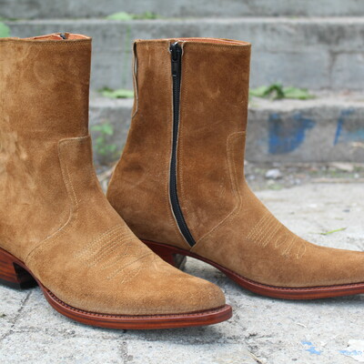 Crafted leather classic handmade brown suede leather jodhpur side zipper boot