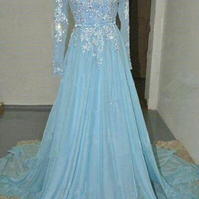 Simple light blue mother of the bride/groom dresses lace appliques evening gowns wedding guest dress