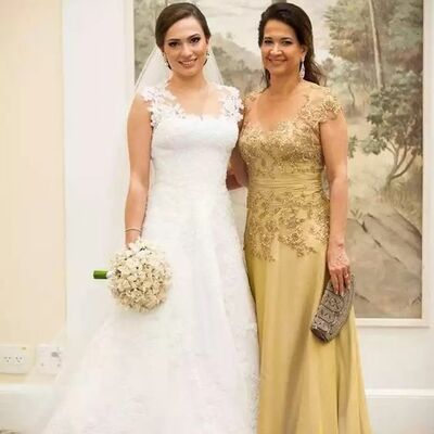 Simple yellow mother of the bride/groom dresses lace appliques evening gowns wedding guest dress
